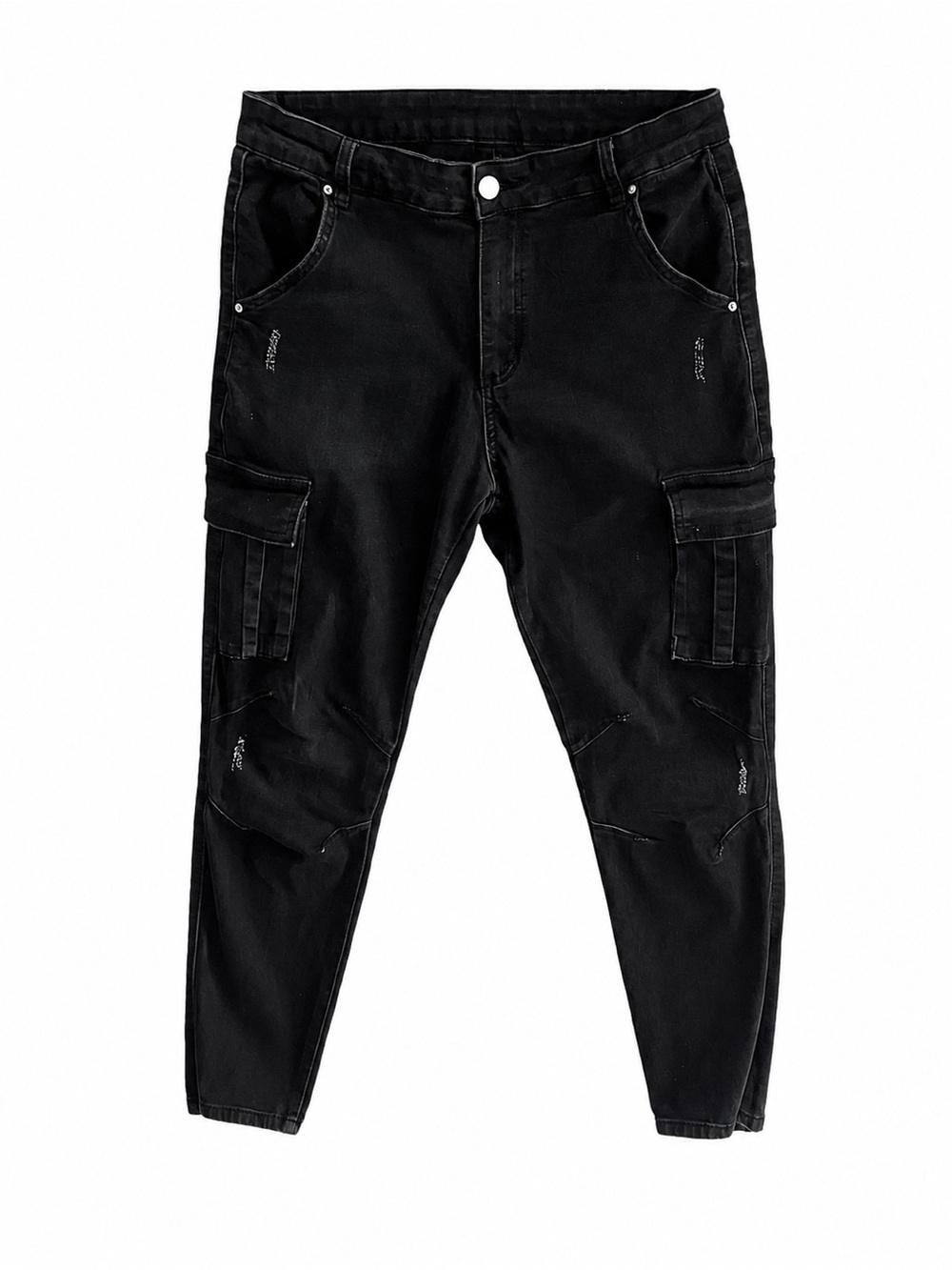 ROMWE Black Men's Cargo Trousers with Utility Pockets